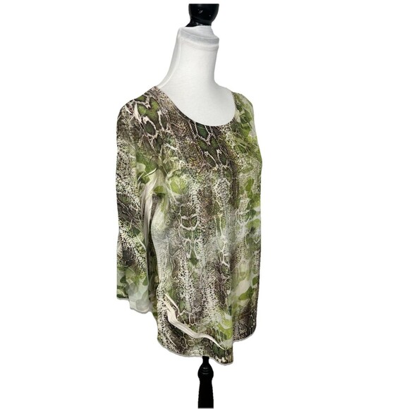 Chico's 2 Blouse Woman's Size L US 12 Knit Green Snake Print Beaded Tunic Top - Picture 4 of 9